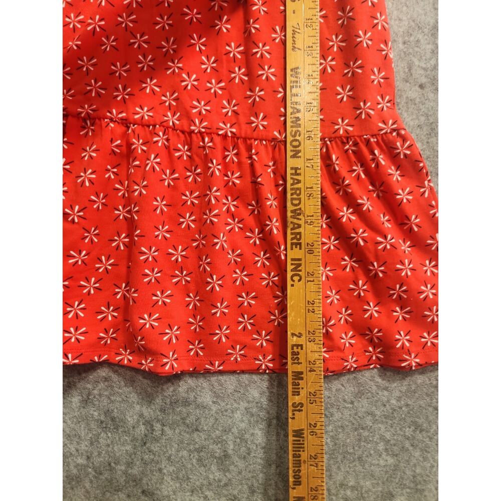 D&Co Denim & Company Red Floral Print Midi Dress Women's Medium Short Sleeve - Picture 8 of 9
